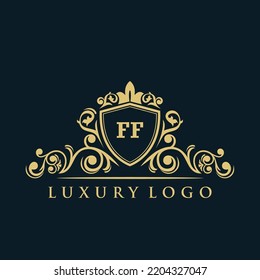 Letter FF logo with Luxury Gold Shield. Elegance logo vector template.