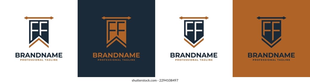 Letter FF Pennant Flag Logo Set, Represent Victory. Suitable for any business with F or FF initials.