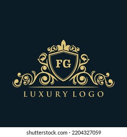 Letter FG logo with Luxury Gold Shield. Elegance logo vector template.