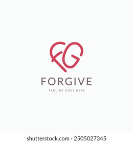 Letter FG love heart shape simple line logo vector icon illustration template