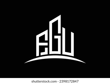 Letter FGU building vector monogram logo design template. Building Shape FGU logo.