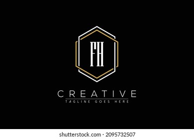 letter fh elegant and luxury Initial with hexagon frame minimal monogram logo design vector template