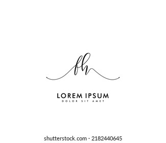 Letter FH Initial handwriting logo with signature and hand drawn style.