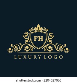 Letter FH logo with Luxury Gold Shield. Elegance logo vector template.