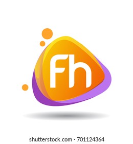 Letter FH logo in triangle splash and colorful background, letter combination logo design for creative industry, web, business and company
