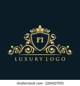 Letter FI logo with Luxury Gold Shield. Elegance logo vector template.