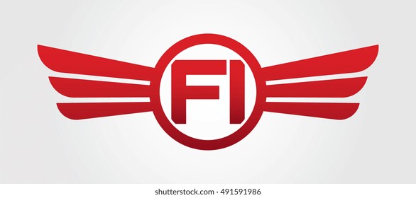 Letter FI Winged Logo Color Red