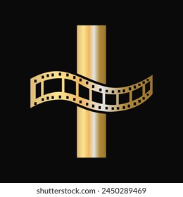 Letter I with Films Roll Symbol. Strip Film Logo For Movie Sign and Entertainment Concept