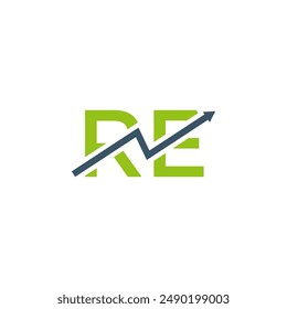 letter RE Financial sales arrow curve vector logo