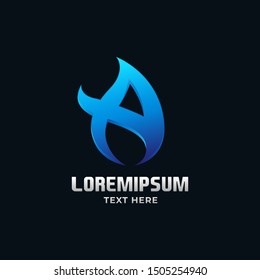 letter A as fire flame in blue blaze for corporate, gamer, esport company business logo vector design