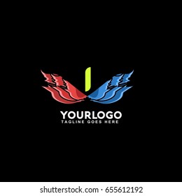 I Letter Fire Flame Logo. Eye Power illustration template.