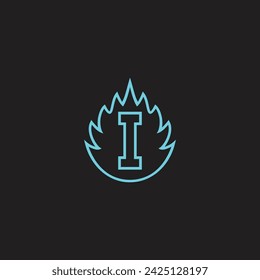 letra I en fuego, línea símbolo geométrico simple logo vector