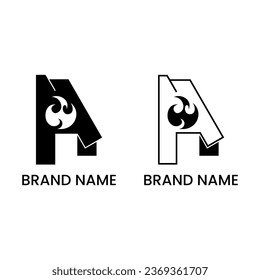 letter A and fire logo concept. line, silhouette, simple and modern style. used for company, label,  brand, logo, symbol, sign, print, icon, emblem