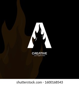 the letter A fire logo. The design of the combination of a letter and the fire illustration, becomes a unique and simple logo a. with a white background black texture. brand for companies and design.