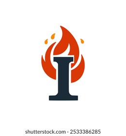 letra I con el logotipo del fuego2 diseño de la Plantilla de la Ilustración vectorial