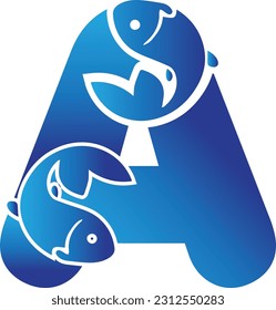 Letter A and fish logo. A letter design vector with  gradient color fish.