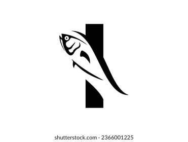 Letter I with fish logo design vector template