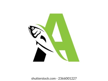 Letter A with fish logo design vector template