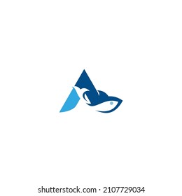 Letter A Fish Logo; Modern, simple and unique lettermark. Conveys atlantic, sleek, cool, serious, confident, solid, corporate and professional services. 