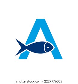 Letter A Fish Logo, Ocean Logo Vector Template 