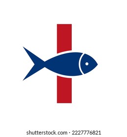 Letter I Fish Logo, Ocean Logo Vector Template 
