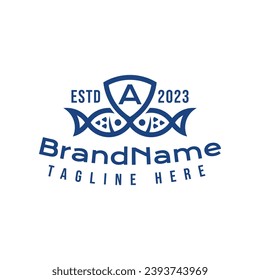 Letter A Fish Shield Logo, suitable for business related to Fish and Shield with A initial