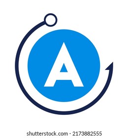 Letter A Fishing Logo Design Template. Fishing Club Logo On Letter A Concept