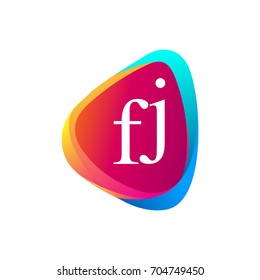 Letter FJ logo in triangle shape and colorful background, letter combination logo design for company identity.