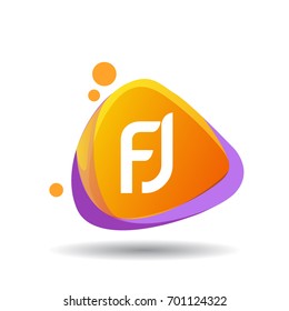 Letter FJ logo in triangle splash and colorful background, letter combination logo design for creative industry, web, business and company.