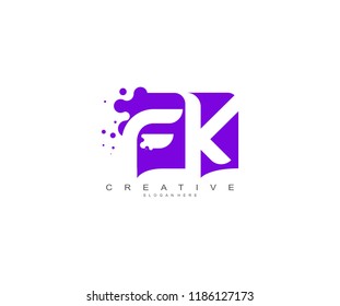 Letter FK Logo Design Vector with Abstract Square Shape Dots