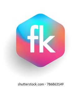 Letter FK logo in hexagon shape and colorful background, letter combination logo design for business and company identity.
