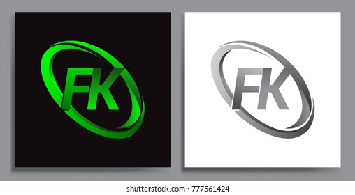 letter FK logotype design for company name colored Green swoosh and grey. vector set logo design for business and company identity.
