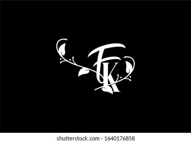 Letter FK Logotype Linked Simple Monogram Flourishes Black White Color