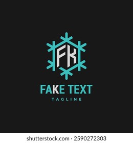 Letter FK with snowflake logo. FK monogram abstract geometric lines cool logo design vector icon illustration
