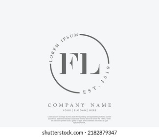 Letter FL Initial Handschrift Logo mit Unterschrift und handgezeichnet Stil.