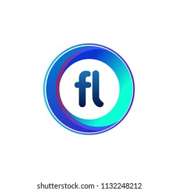 Letter FL logo with colorful circle, letter combination logo design with ring, circle object for creative industry, web, business and company.