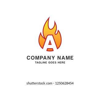 Letter A with Flame Fire Vector Logo Design