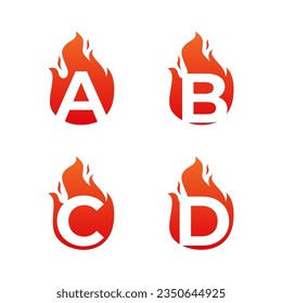 Letter flame for logo company. Letter A B C D logo flames template, fire logo initials