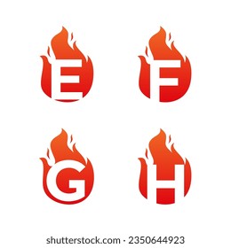 Letter flame for logo company. Letter E F G H logo flames template, fire logo initials