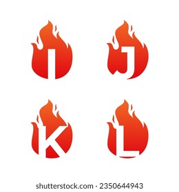 Letter flame for logo company. Letter I J K L logo flames template, fire logo initials