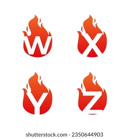 Letter flame for logo company. Letter W X Y Z logo flames template, fire logo initials