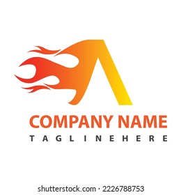 A Letter Flame Logo Design. Fire Logo Lettering Concept Vector.A letter logo, fire flames logo design.