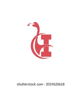 Letter I with flamingo bird icon logo vector template