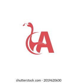 Letter A with flamingo bird icon logo vector template