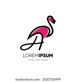 Letter A Flamingo Logo Design Vector Icon Graphic Emblem Symbol Illustration