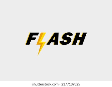 Letter Flash Text Symbol. Typography Letter Flash with Thunderbolt Icon onside Letter L. Flat Vector Design Template Element