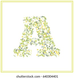 A letter floral logo.Vector cute decorative font made of flowers and leaves. Brand identity, fashion brand, crests set, real estate, vintage icon, vector illustration for wedding, cards.