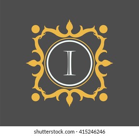 Letter I  Floral monogram.