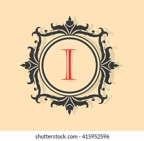 Letter  I Floral monogram.