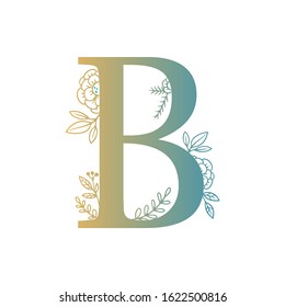 Letter floral Vector Hand Drawn Flowered B monogram, logo, icon. Uppercase Letter with Flowers and Branches. Wildflowers Floral Design illustration.